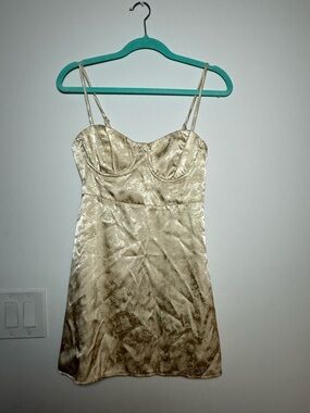 Princess Polly Gold Jacquard Mini Slip Dress
